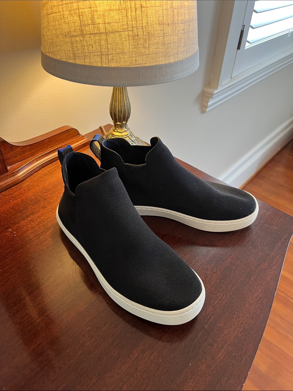 Rothy's Black Slip-On Knit Sneakers with White Sole